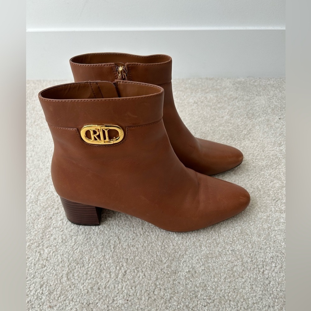 Lauren Ralph Lauren Wynne Polo Tan Leather Burnished Calf Ankle Boots